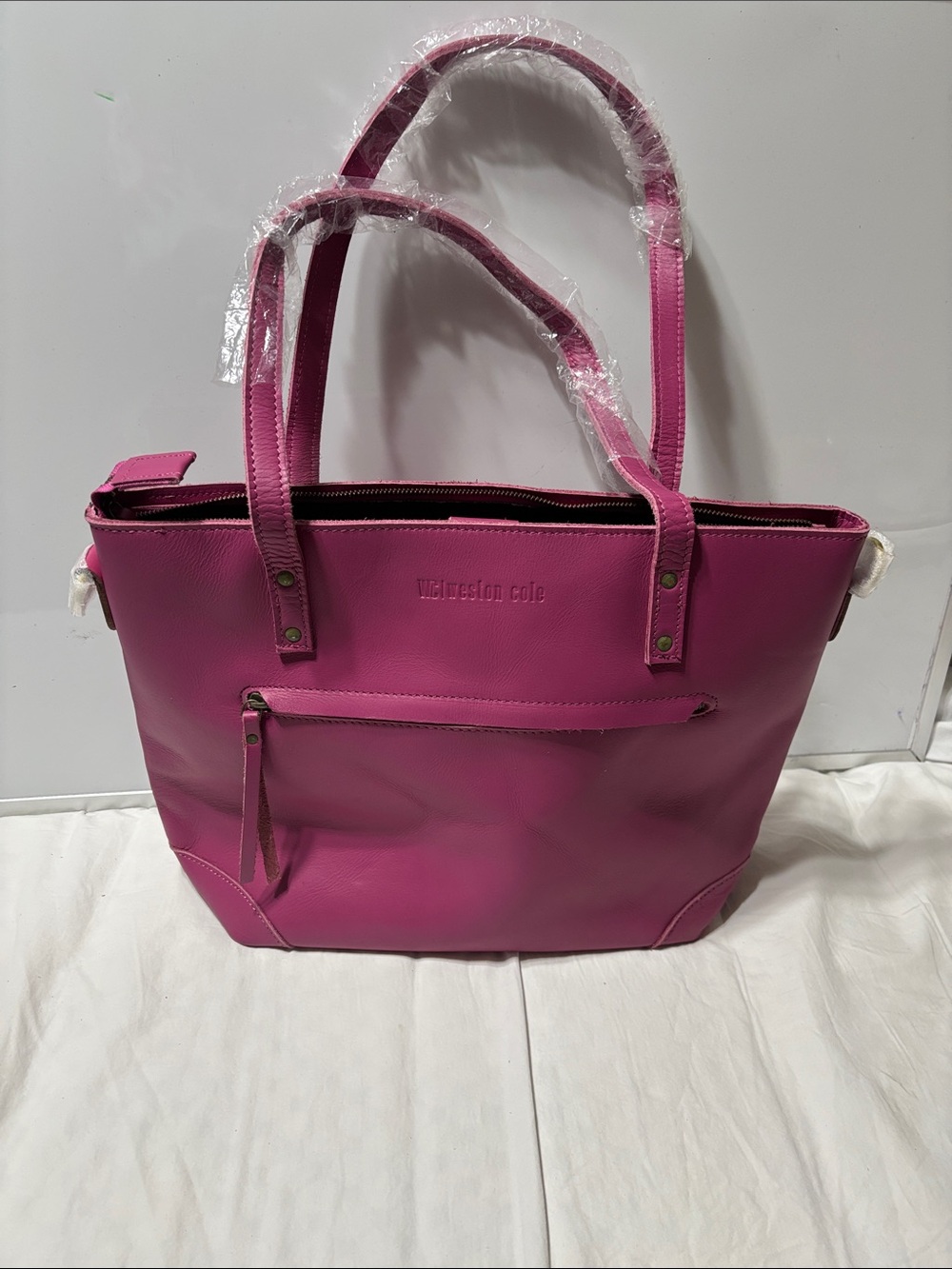 Weston Cole full grain buffalo leather handbag with laptop padding. NWOT